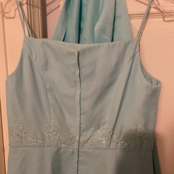 Pretty chiffon, A-line beaded dress. Aqua in color size 12 with matching drape. - Picture 4 of 4